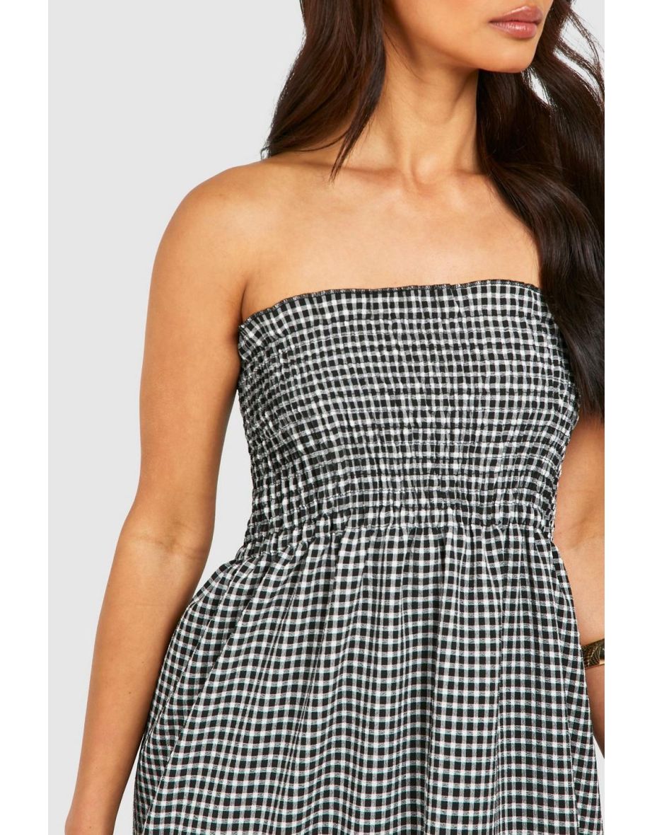 Gingham Shirred Bandeau Maxi Dress - 3