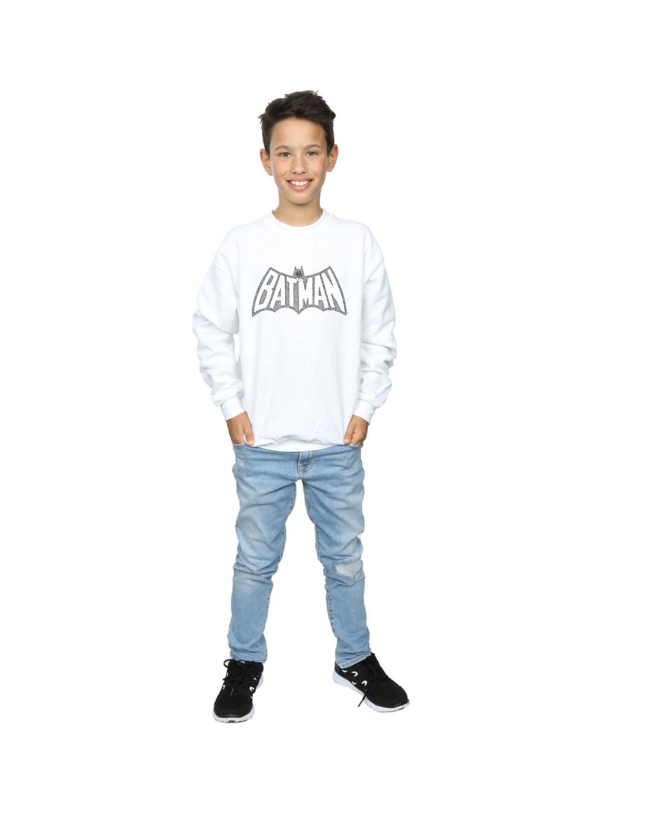 DC Comics Boys Batman Retro Crackle Logo Sweatshirt - White - 3