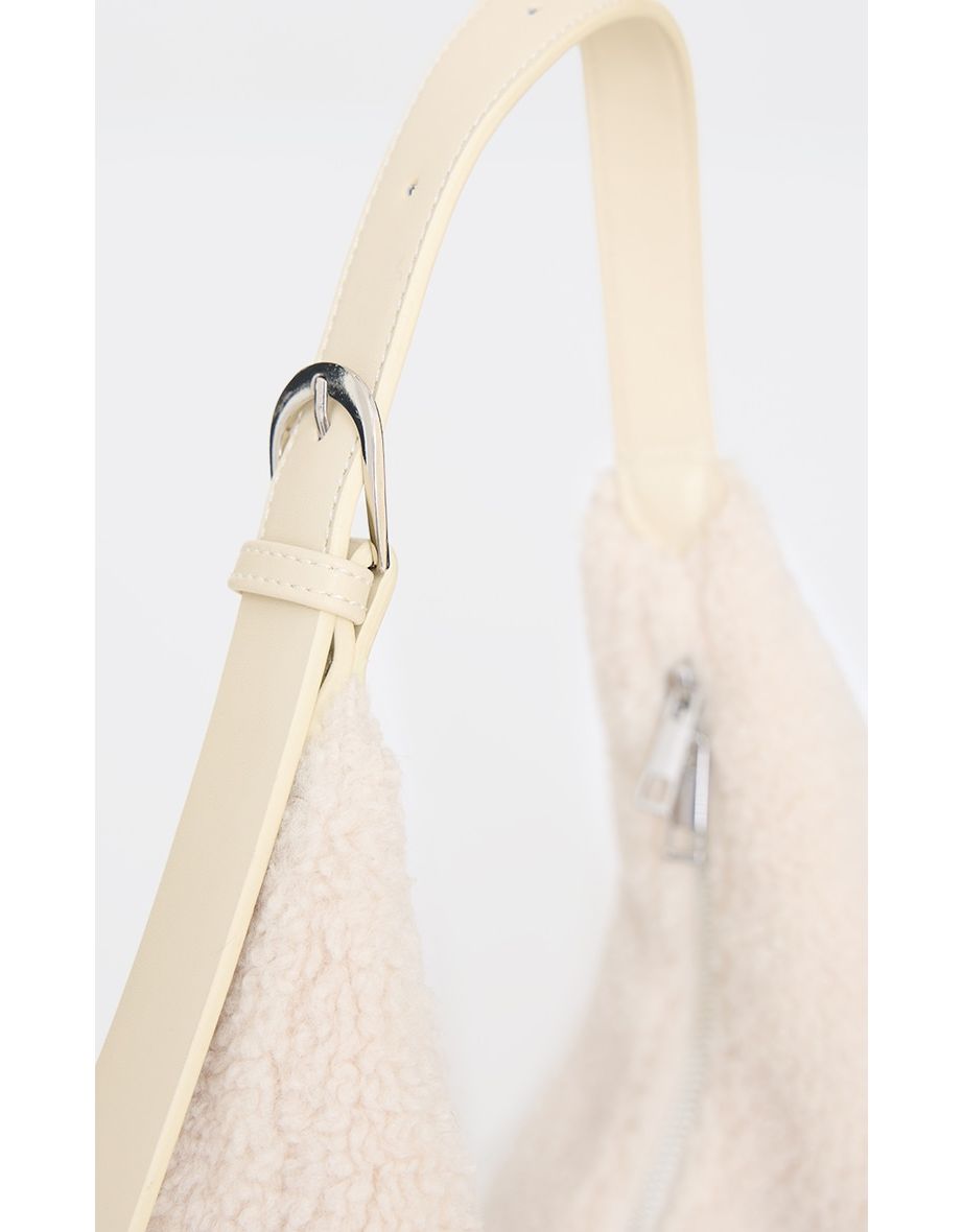 Cream Borg Slouchy Oversized Tote Bag - 3