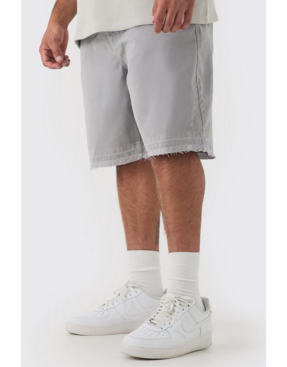 Plus Fixed Waist Raw Hem Relaxed Gusset Shorts - grey