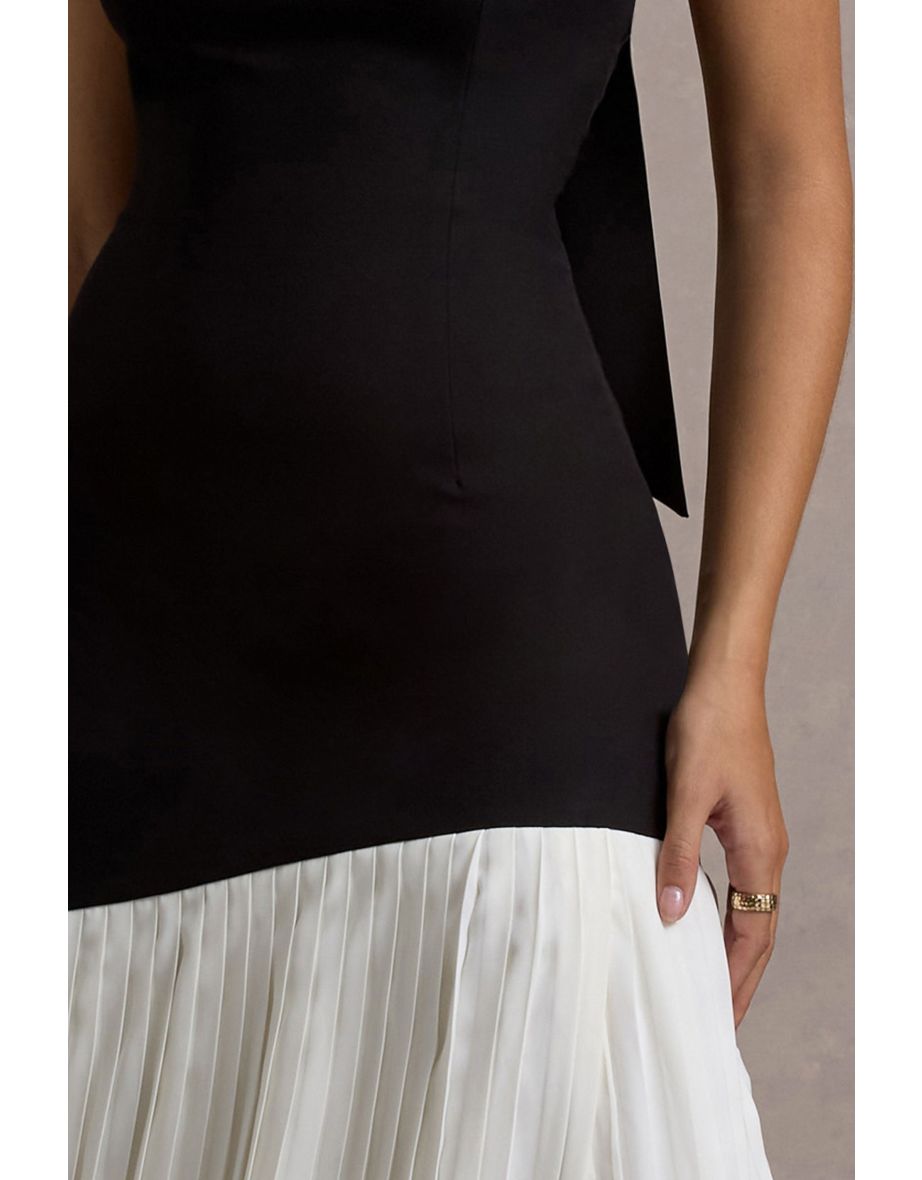 Khai | Black & White Halter-Neck Maxi Dress With Plisse Skirt - 6