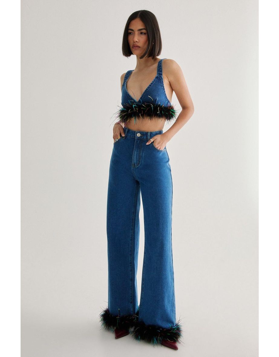 Limited Feather Trim Denim Jean