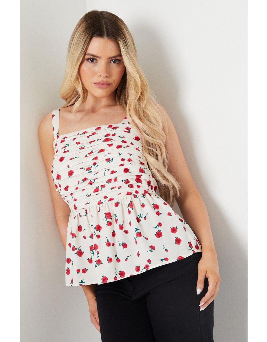 Floral Pintuck Shirred Back Strappy Top - 3