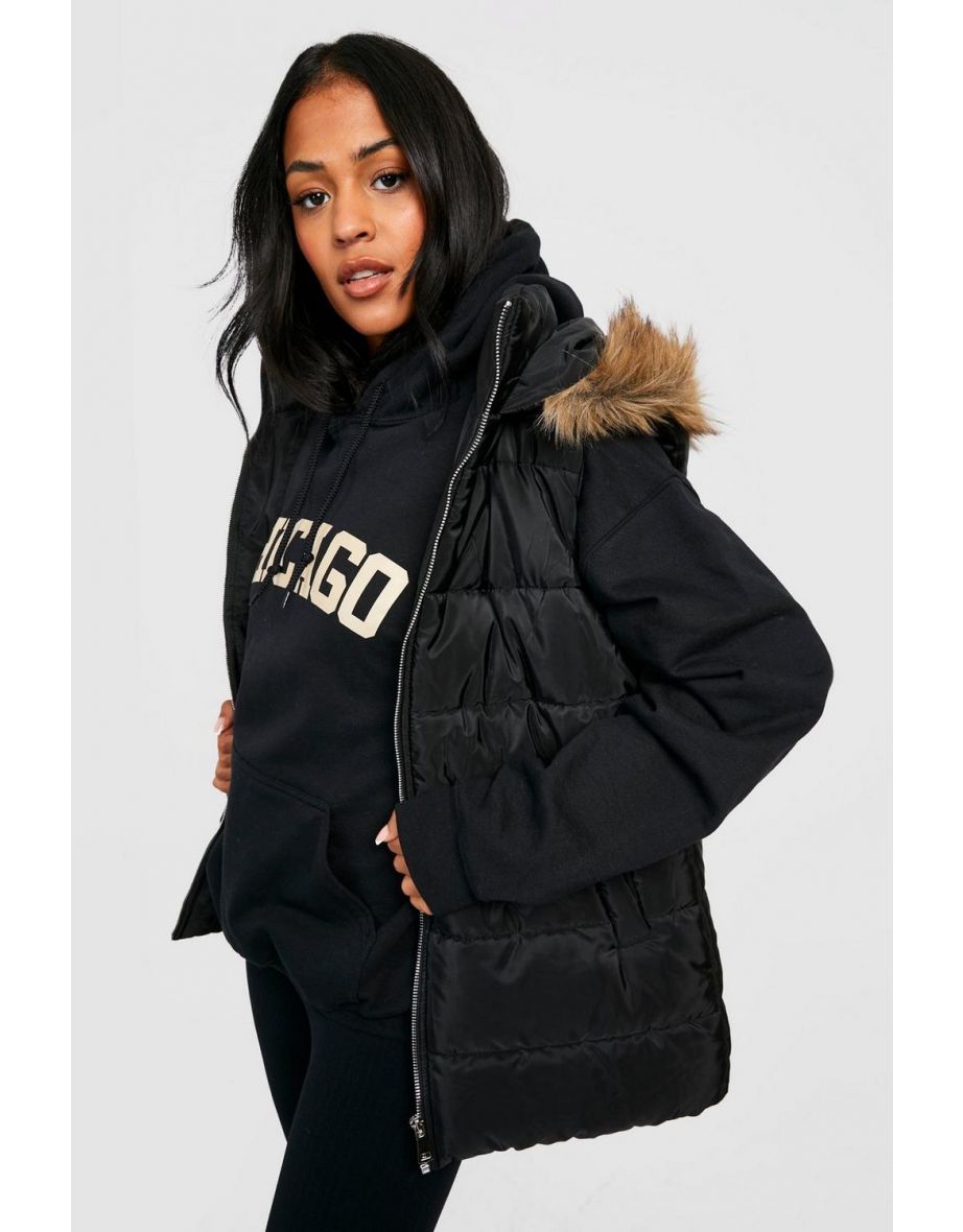Tall Faux Fur Trim Gilet - black