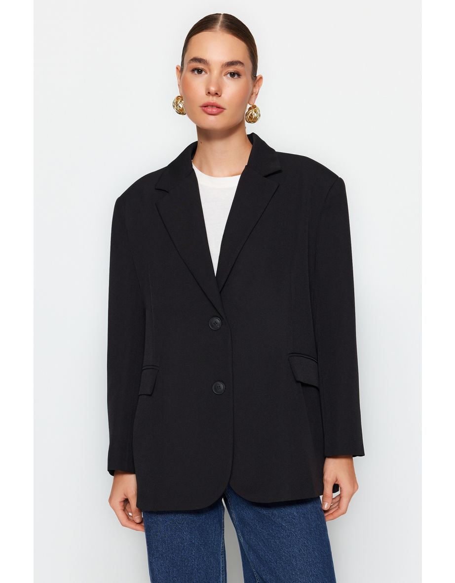 Black Woven Extra Oversized Blazer