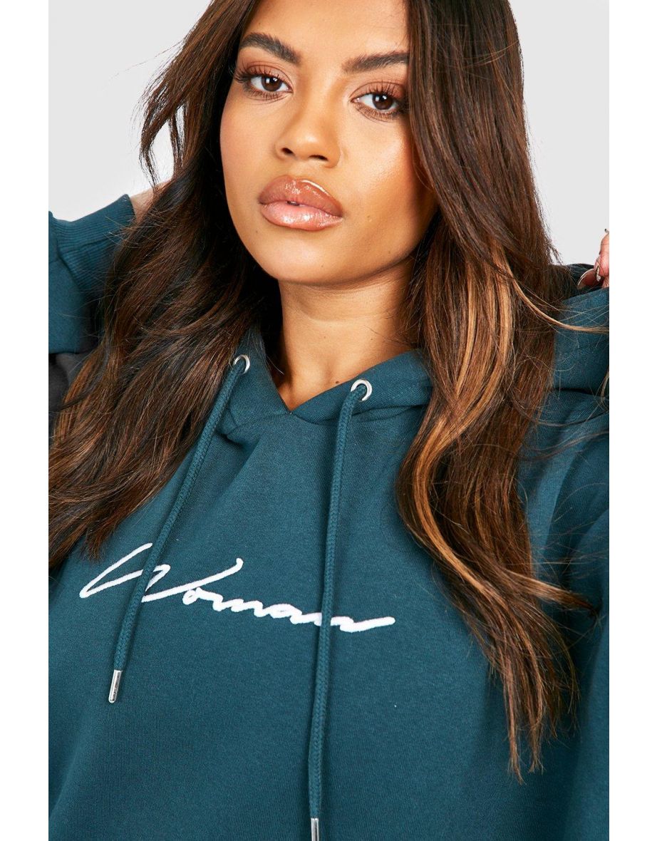 Plus Embroidered Woman Script Hoodie - forest - 3