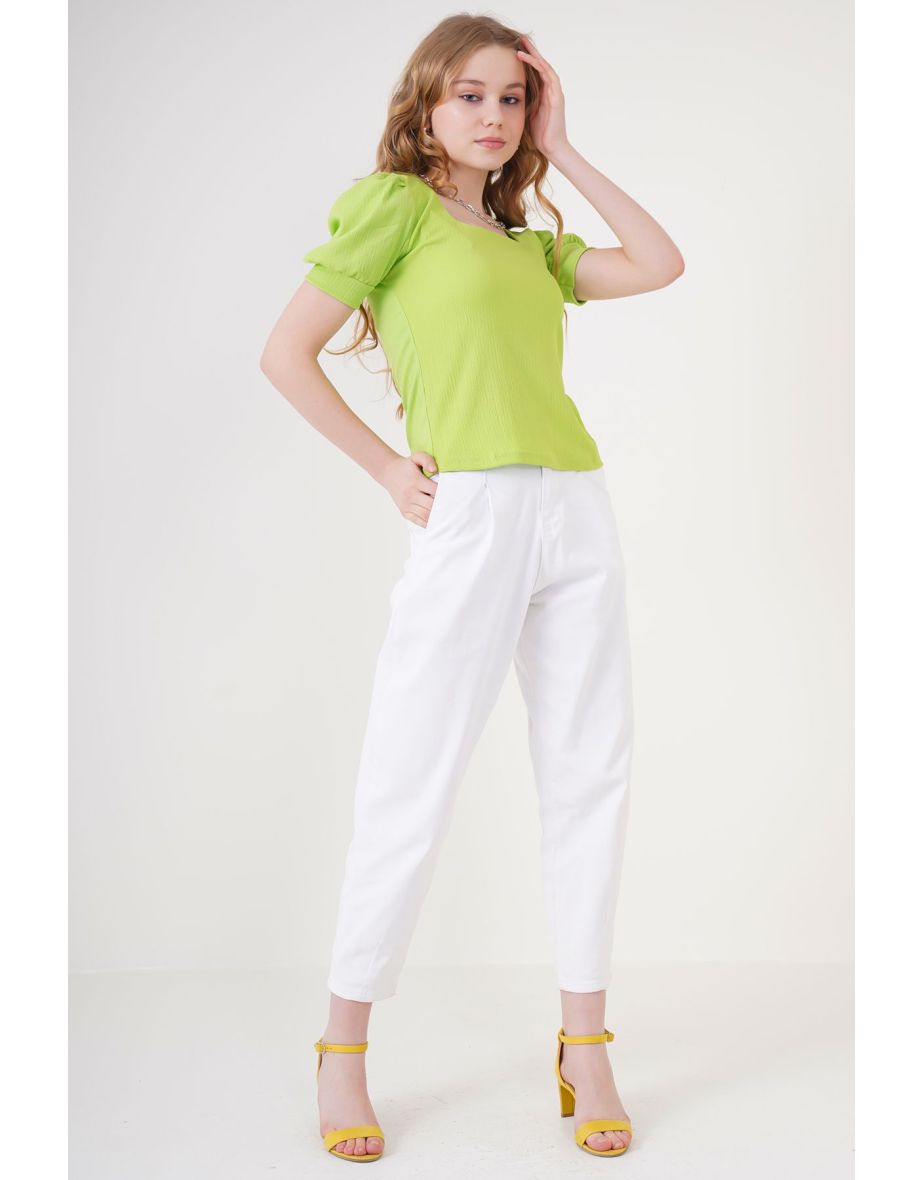 Square Neck Knitted Blouse - E.green
