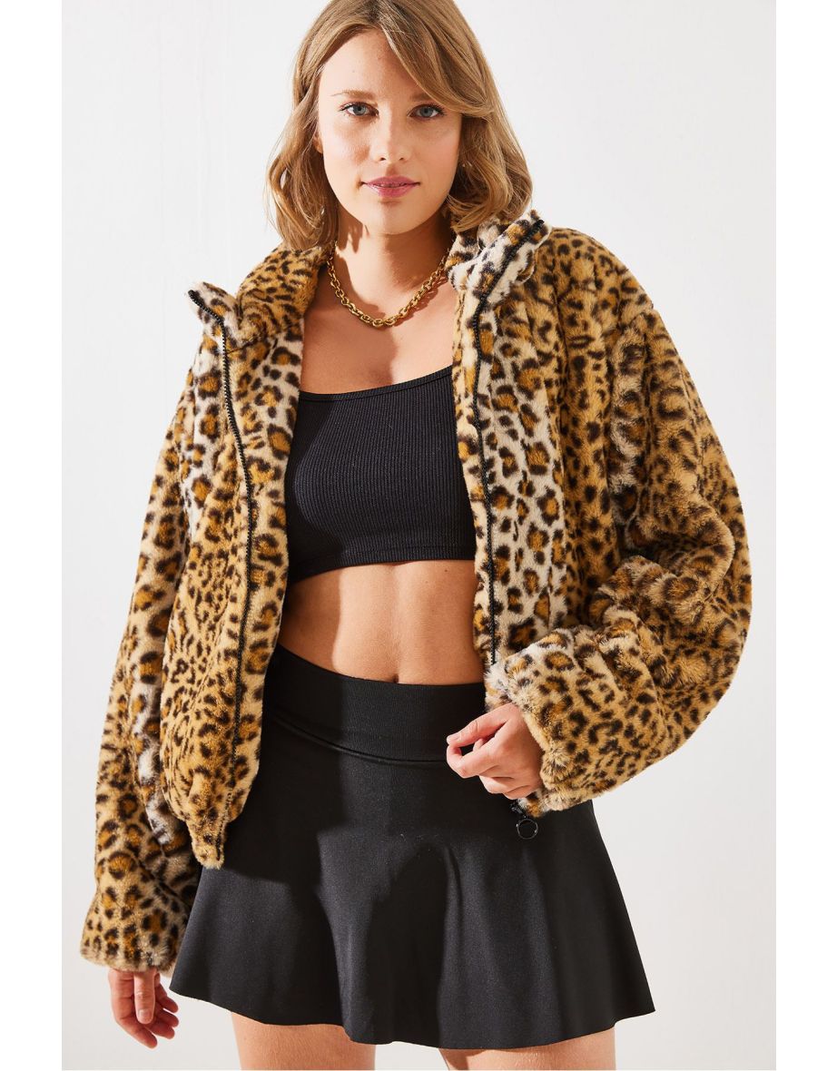 Women's Leopard Pattern Faux Fur Coat