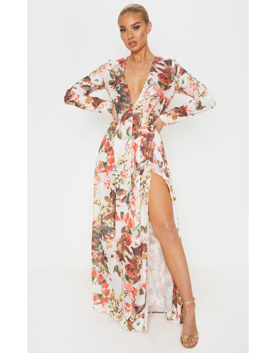 Long sleeve maxi dress floral print clearance