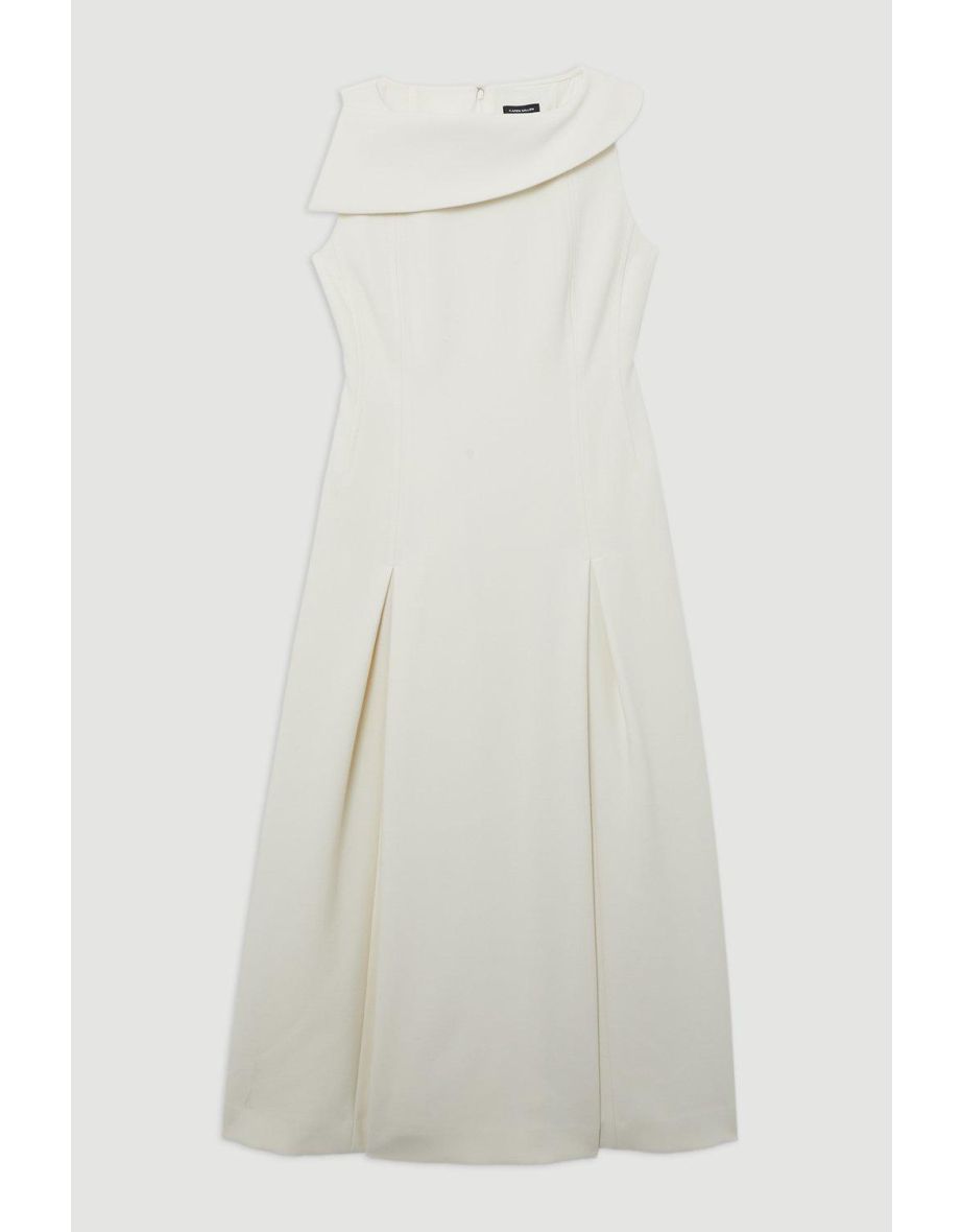 Compact Stretch Asymmetric Neck Tailored Full Skirted Dress - 3