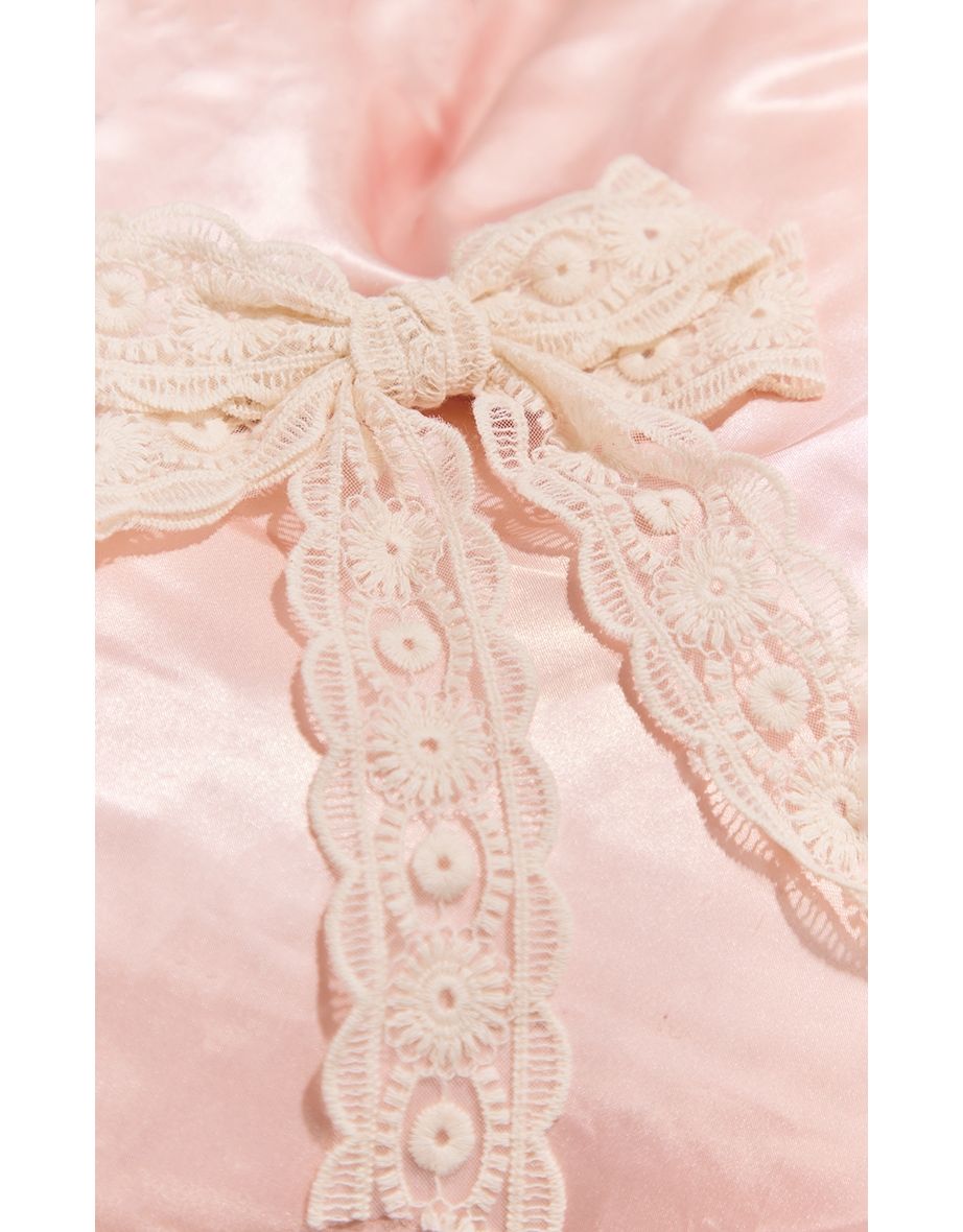 Cream Lace Bow Hair Clip - 2