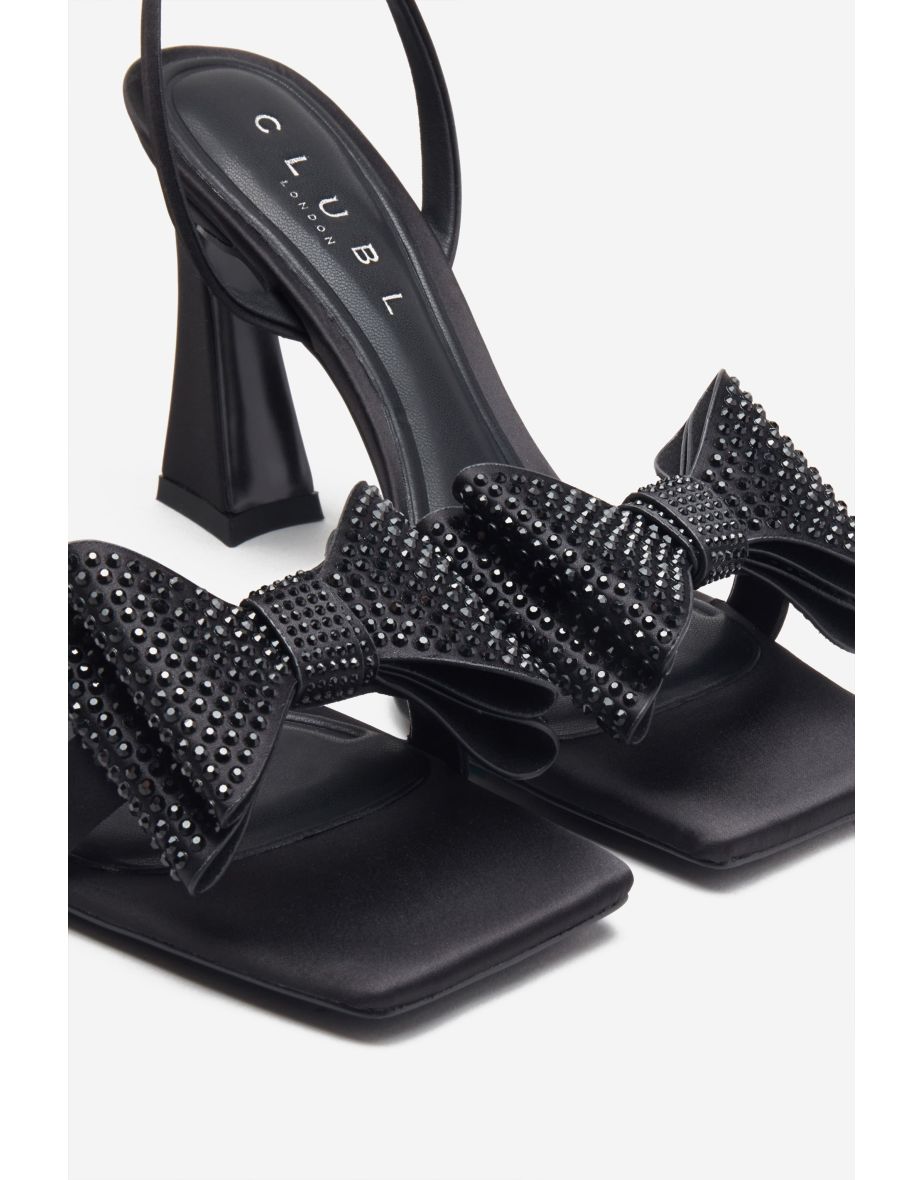 Headlines | Black Ankle Strap Heeled Sandals With Diamante Bows - 4