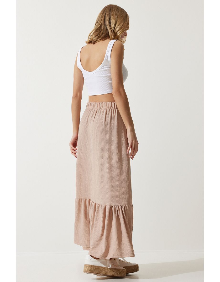 Women's Cream Flounce Summer Midaxi Skirt - 5