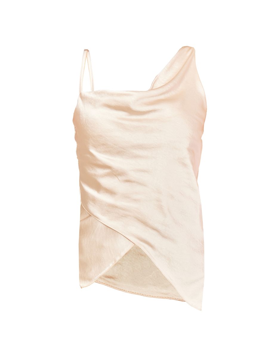 Stone Satin Asymmetric Cowl Cami Top - 4