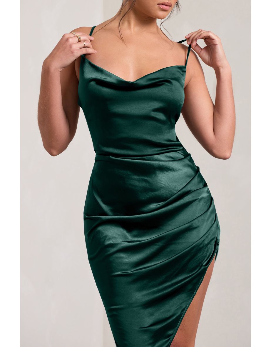 Bottle Green Cami Cowl Neck Asymmetric Hem Dress - 5