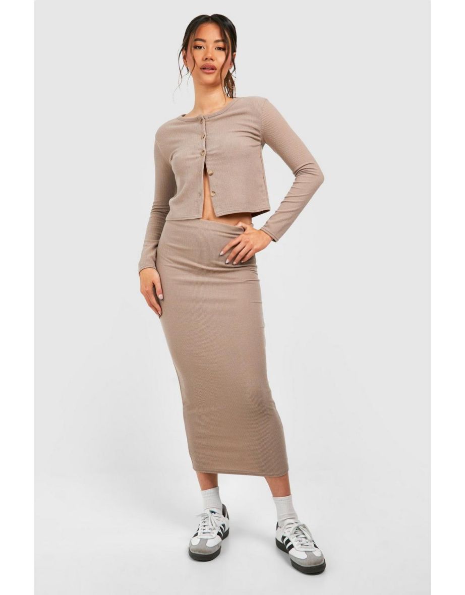 Ribbed Column Midaxi Skirt - taupe