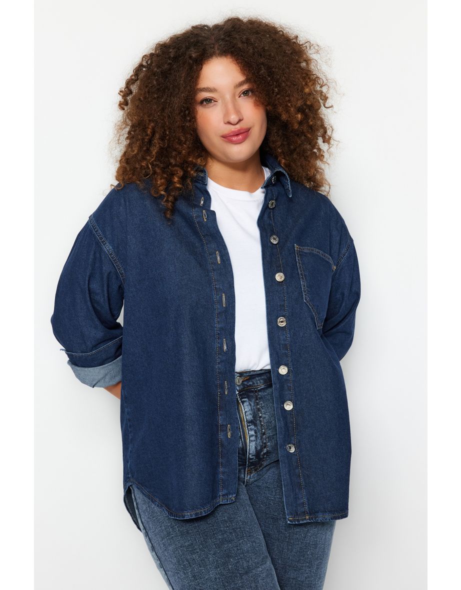 Dark Blue Wide-Cut Denim Shirt