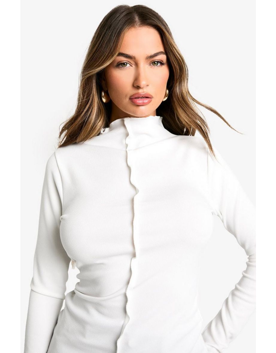 Exposed Seam Long Sleeve Rib Top - 3