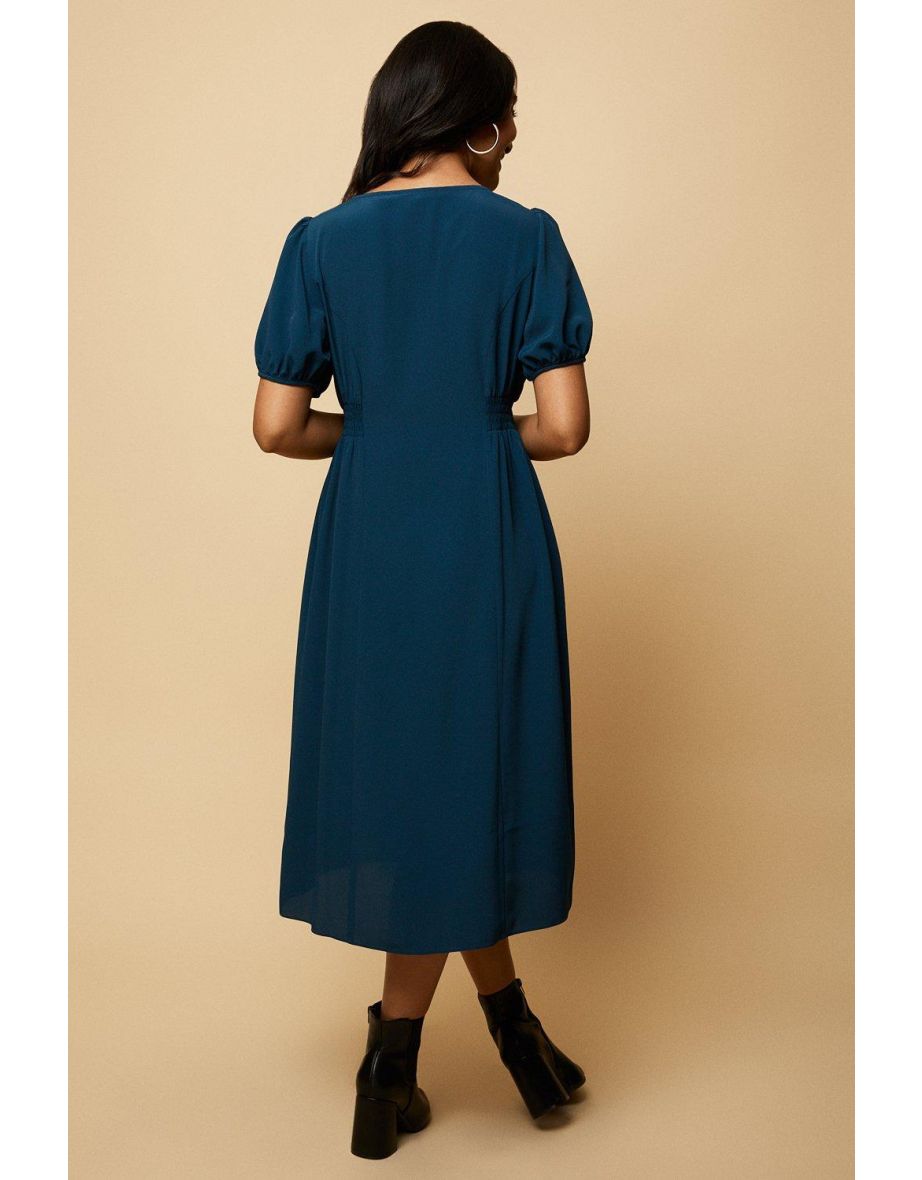 Petite Teal Woven Midi Dress - 2