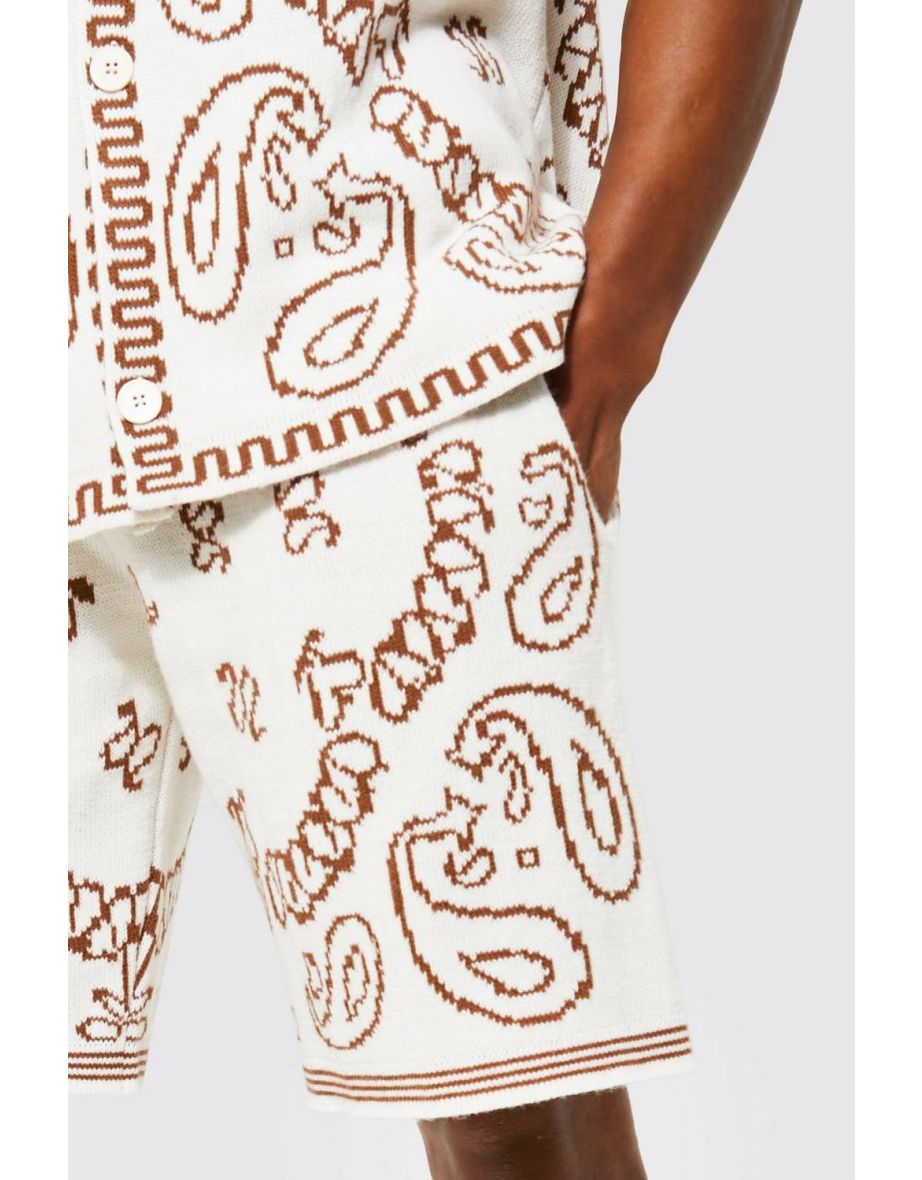 Oversized Bandana Basketball Knitted Shorts - cream - 2