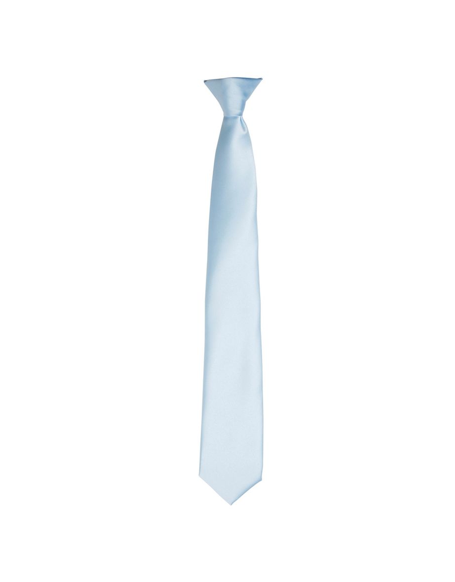 Premier Colours Mens Satin Clip Tie - Light Blue