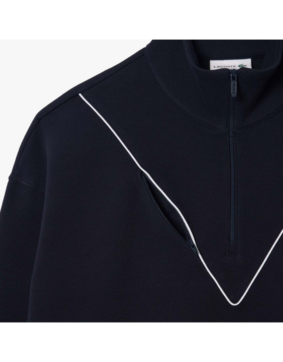 Men's Lacoste Loose-Fit Zip Neck Piqué Sweatshirt in Blue - 3