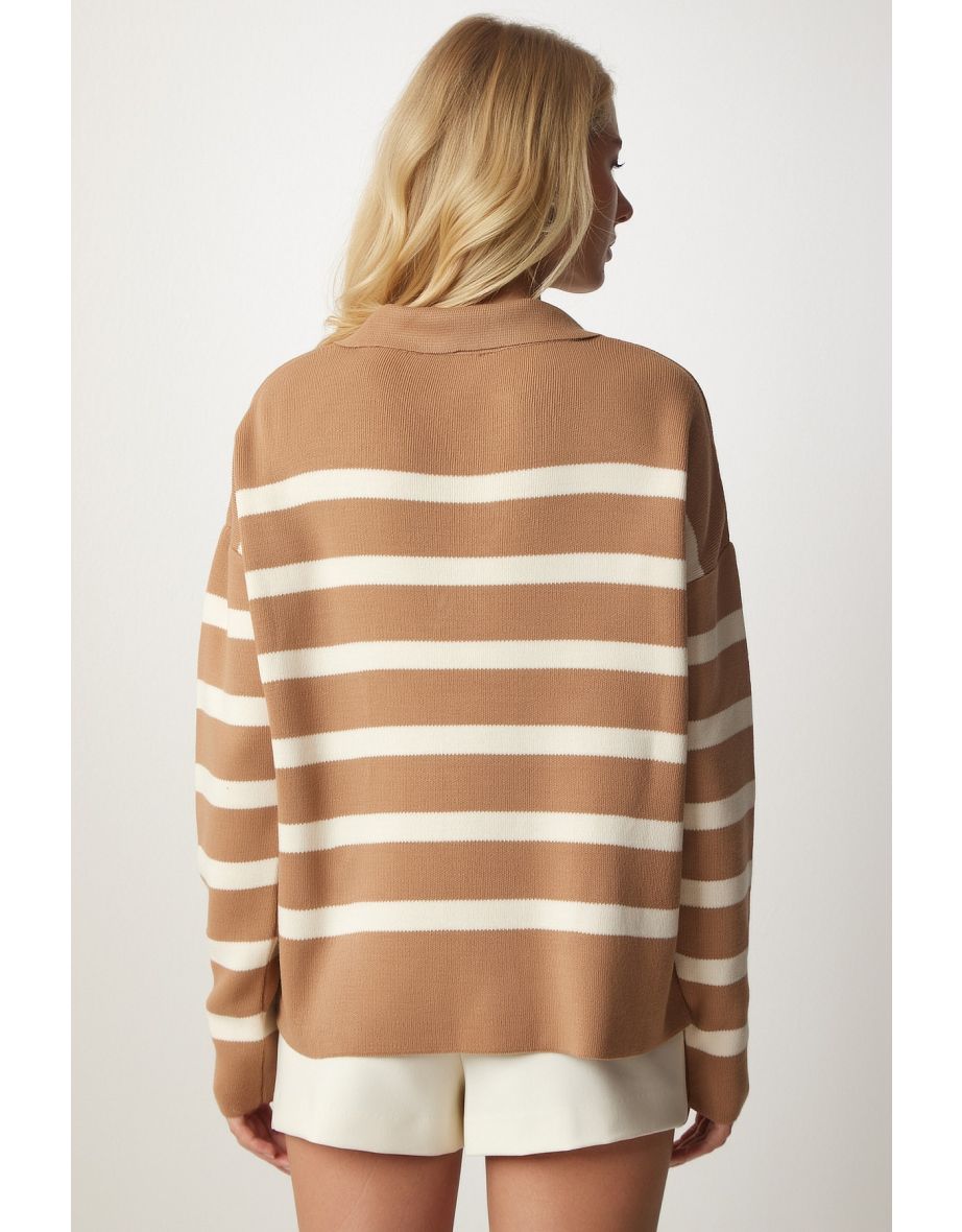 Happiness İStanbul Brown Stripped Sweater - 3