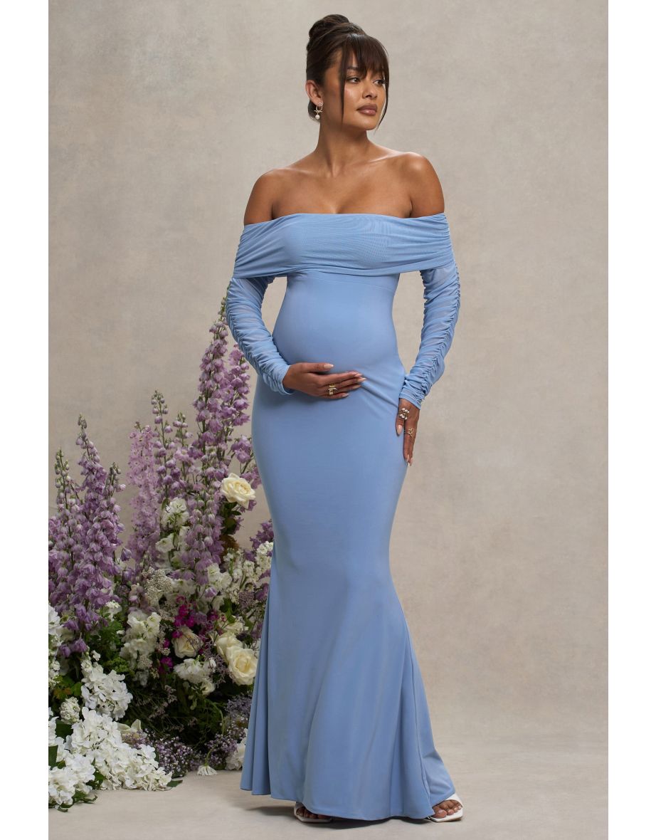 Pretty Perfect | Powder Blue Maternity Halter Asymmetric Maxi Dress with Cut Out - 4