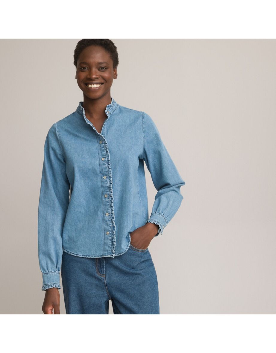 Cotton Ruffled Shirt with Victorian Collar and Long Sleeves - 6