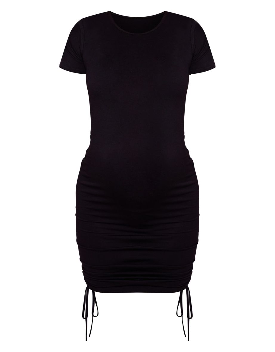 Maternity Black Ruched Side T Shirt Dress - 4