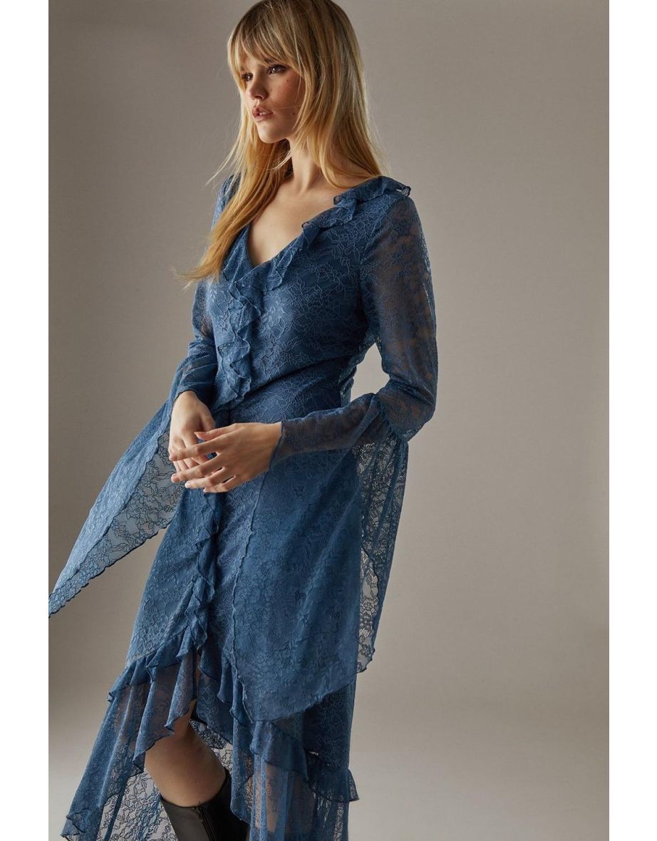 Lace Button Through Ruffle Maxi Dress - 3