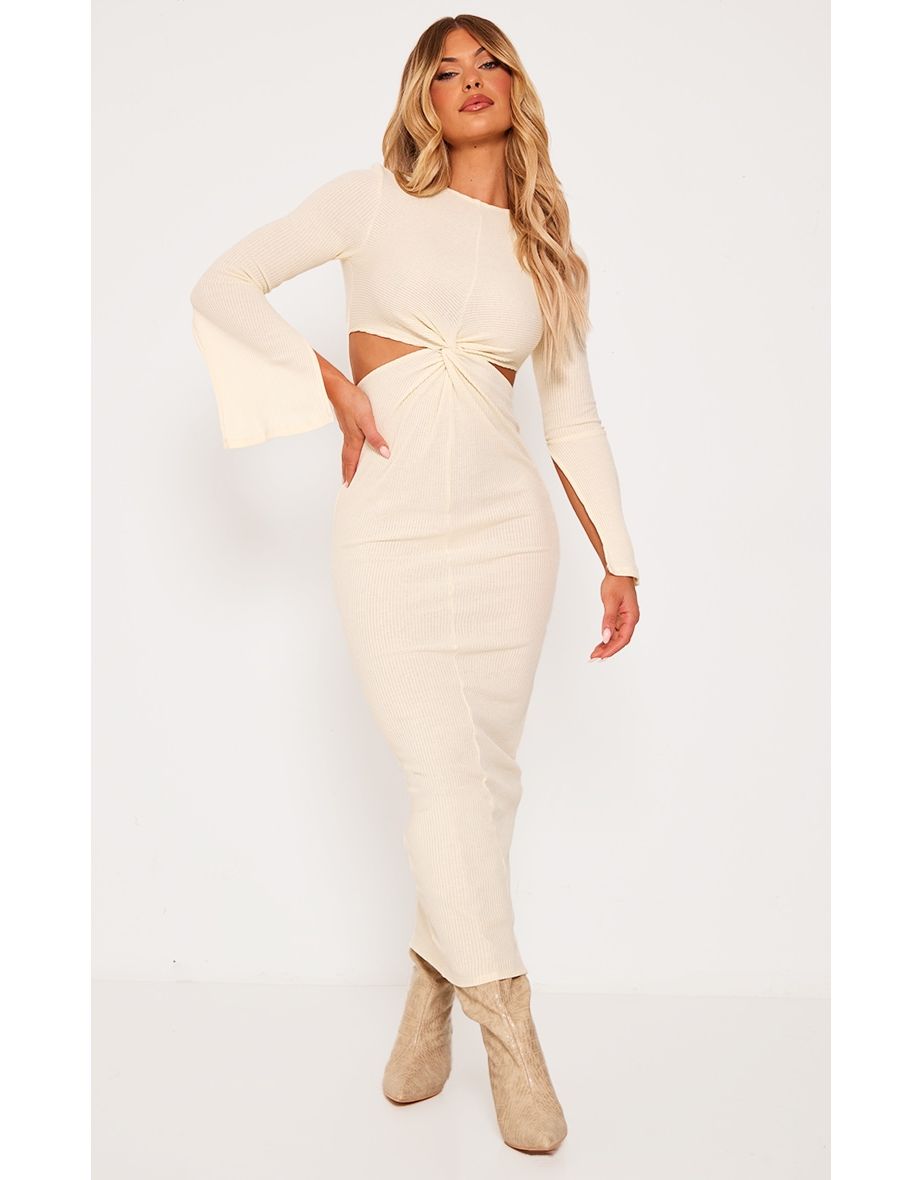 Long sleeve ribbed midaxi dress best sale