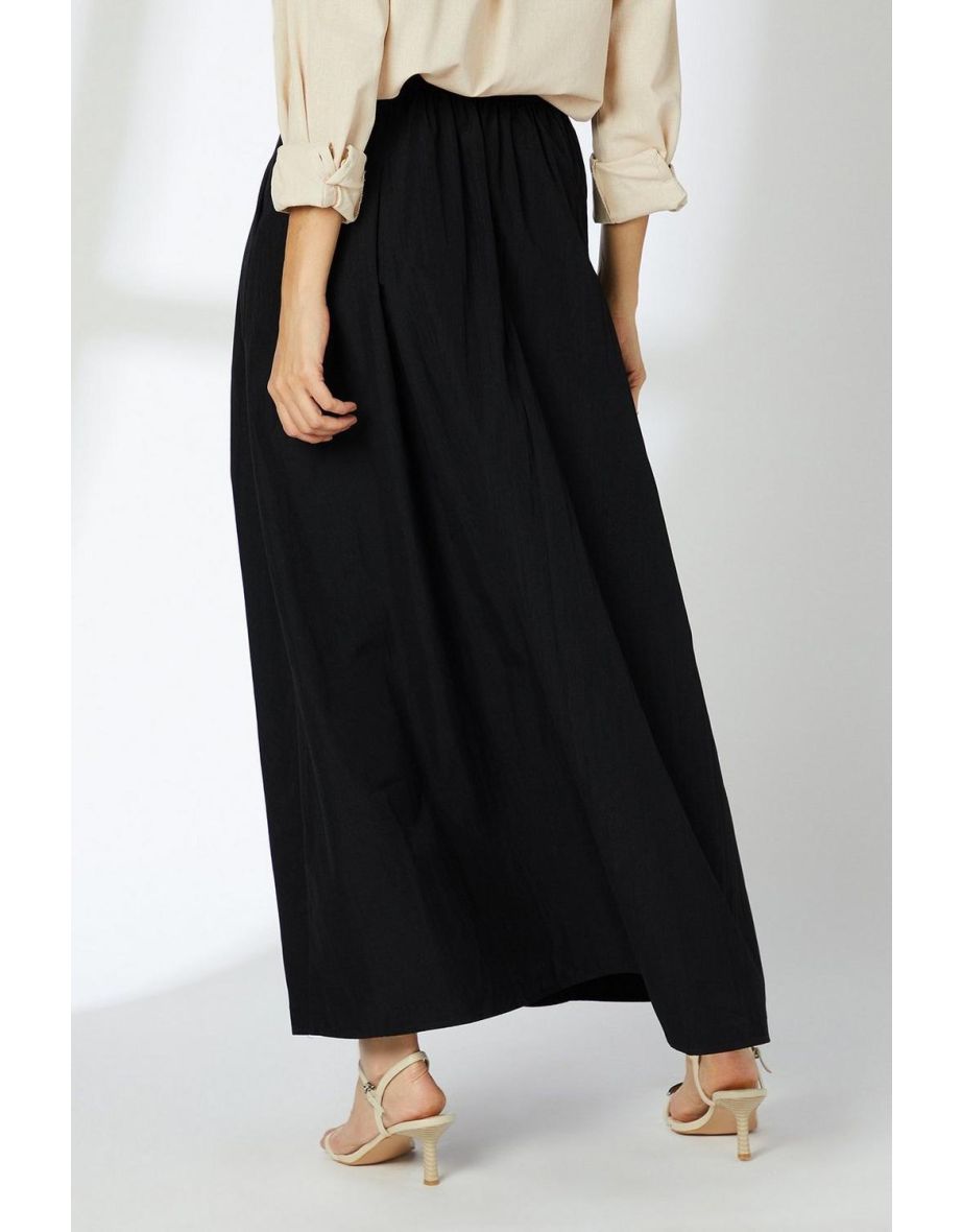 Black Parachute Drawstring Midi Skirt - 3