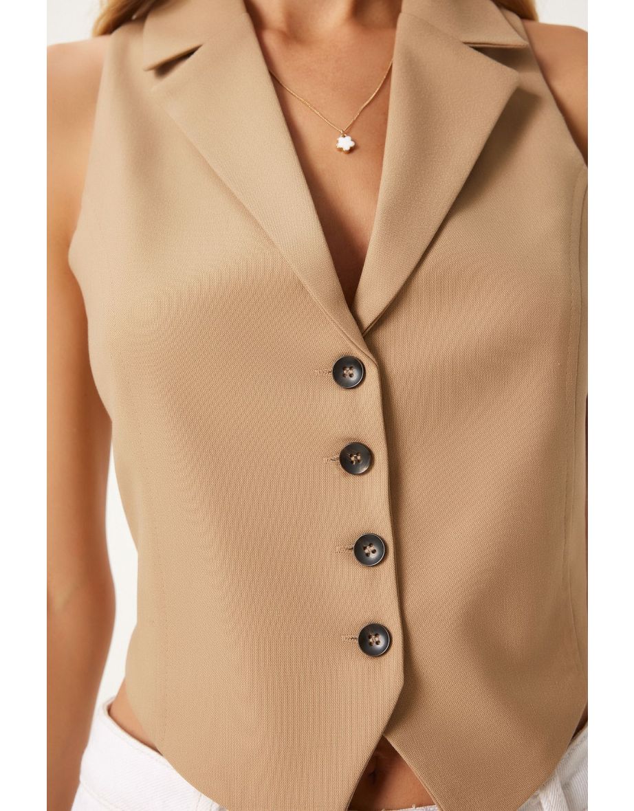 Women's Biscuit Shawl Collar Woven Vest - 4