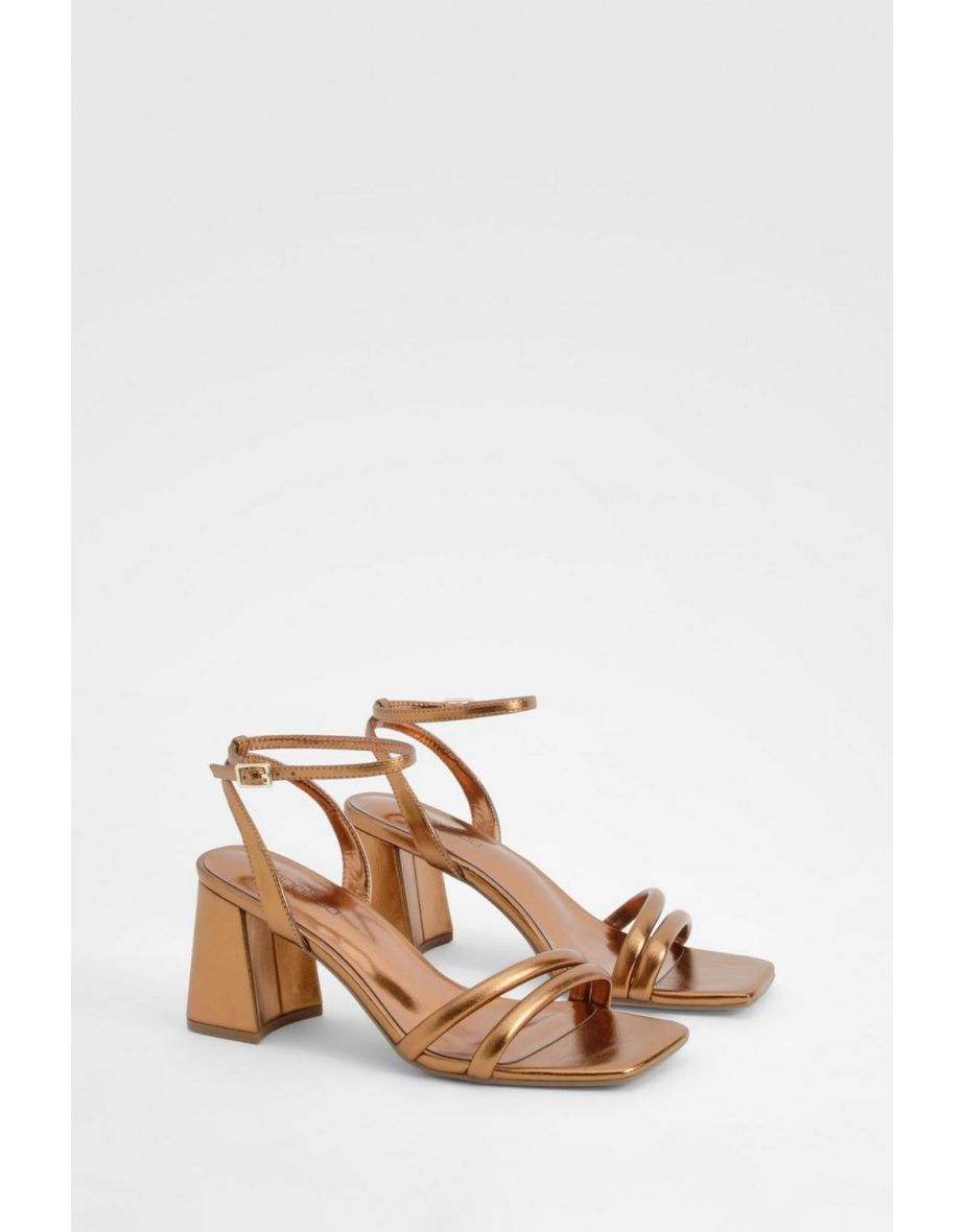 Padded Strap 2 Part Mid Block Heels - bronze