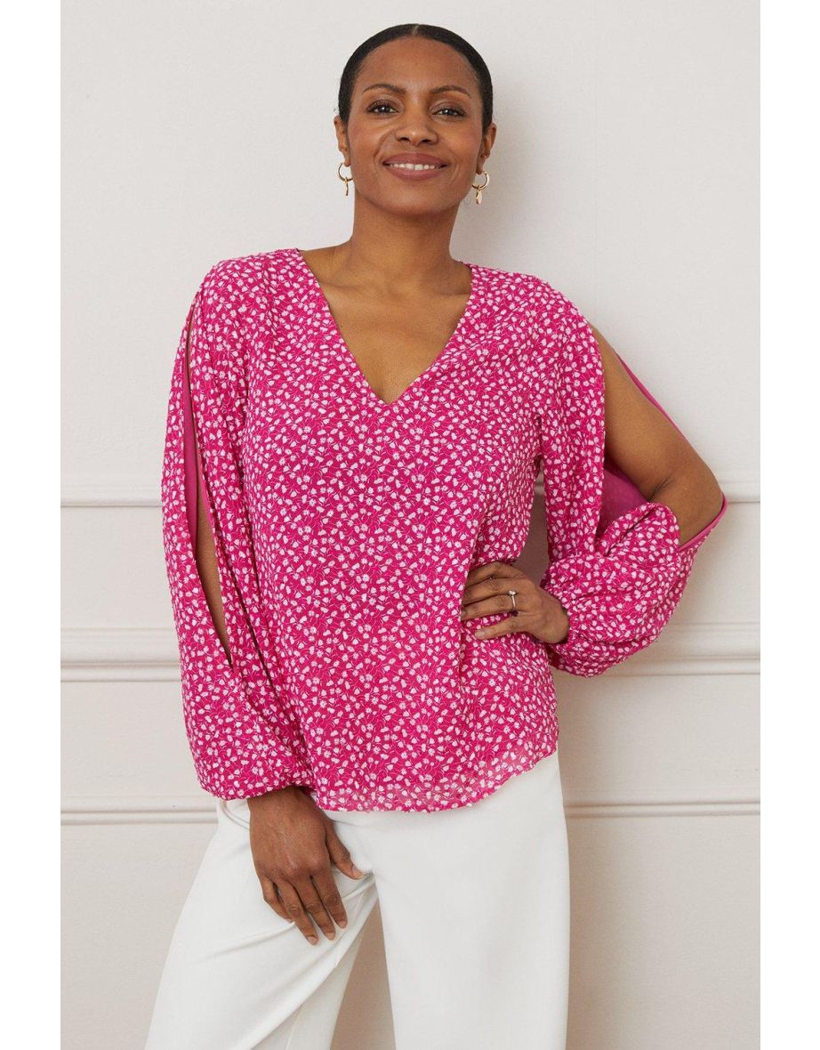 V Neck Split Sleeve Blouse
