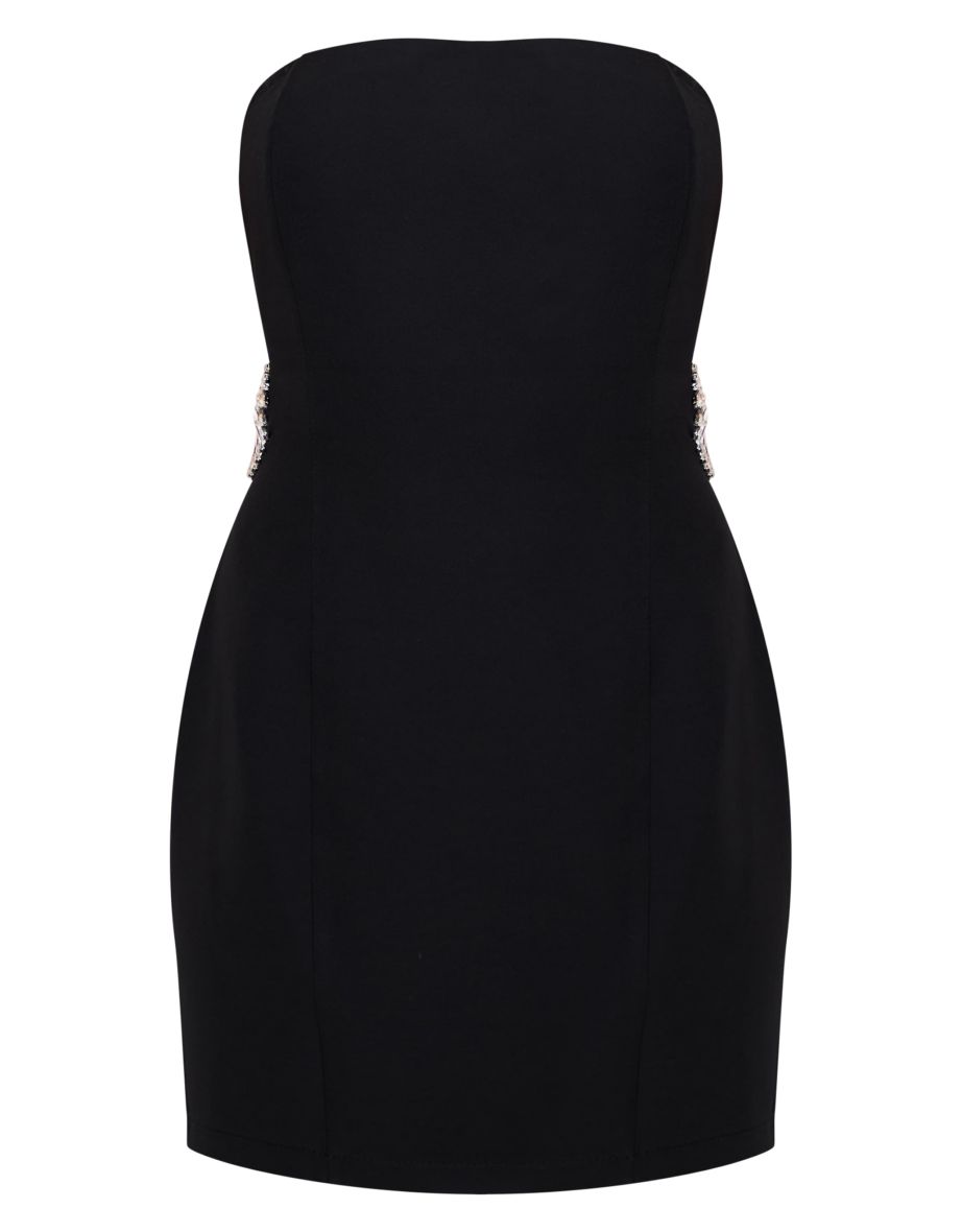 Black Woven Side Diamante Cut Out Mini Dress - 4