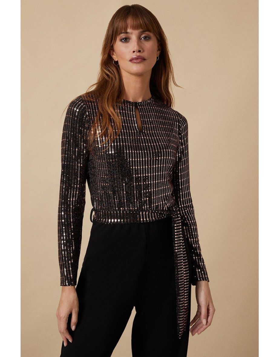 Sequin Long Sleeve Jersey Jumpsuit