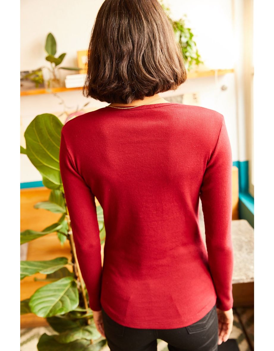 Blouse - Burgundy - Fitted - 5