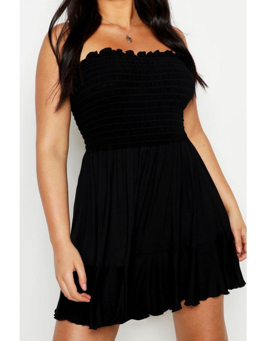 Plus Shirring Bandeau Beach Skater Dress - black - 3
