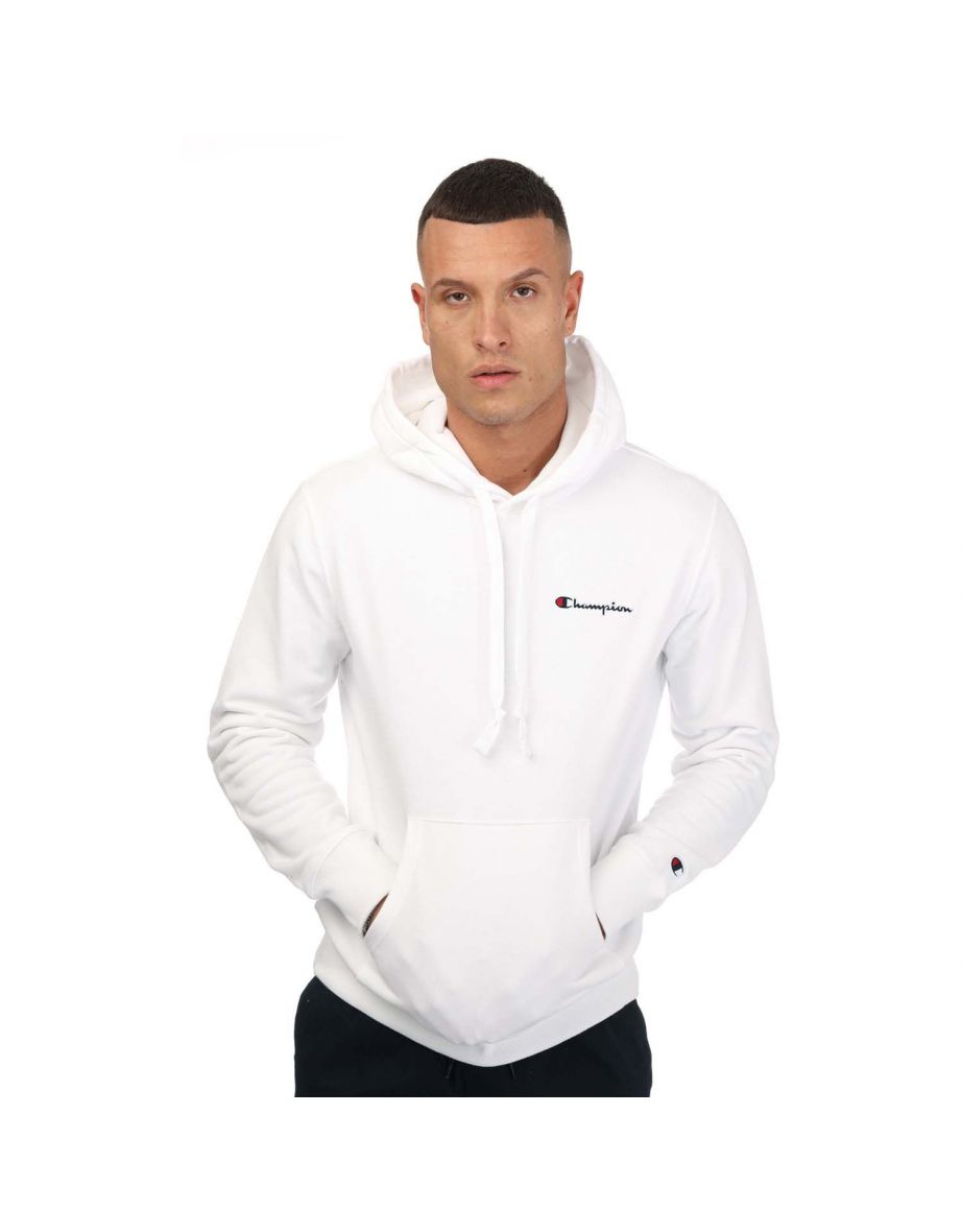 Men's Champion Small Script Logo Heavy Cotton Hoody in White