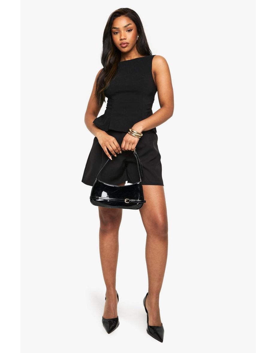 Bengaline Tied Open Back Peplum Top - black