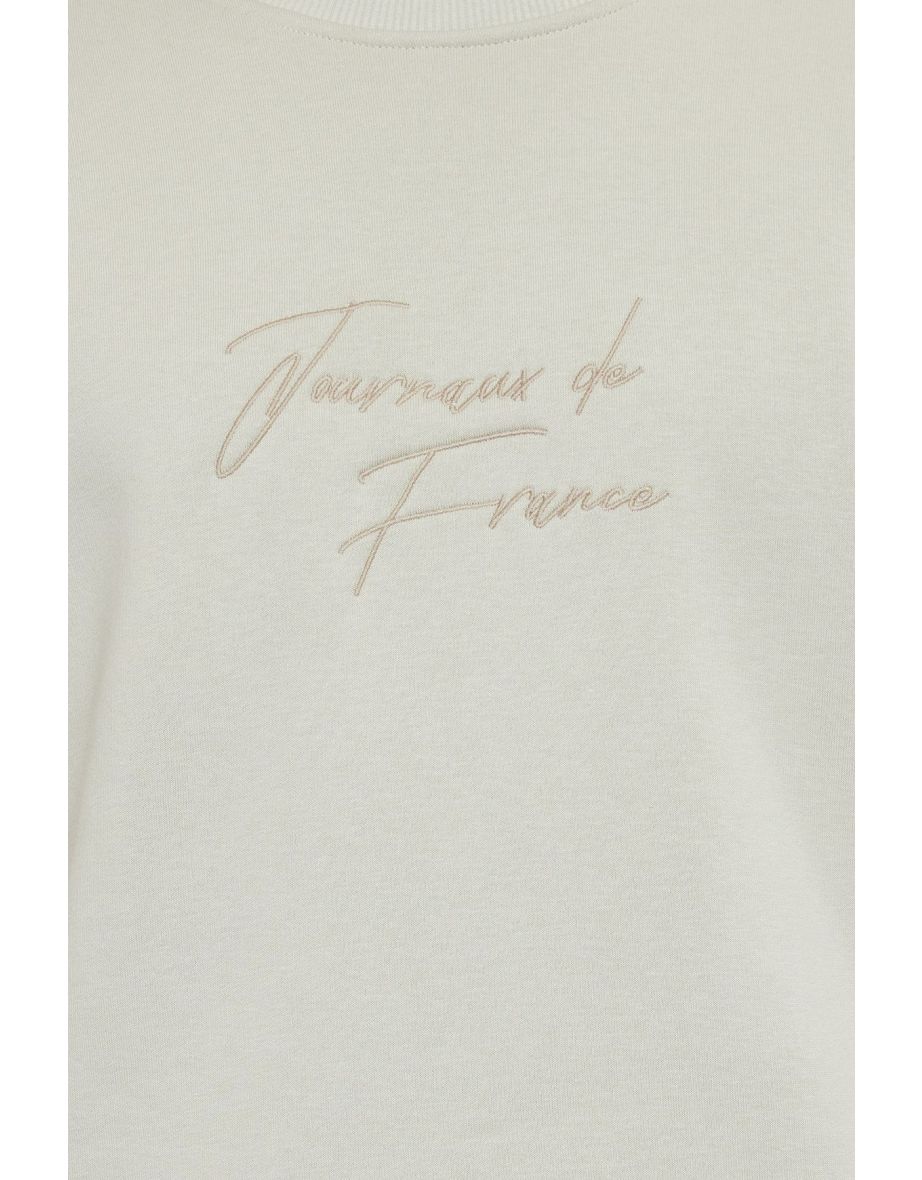 Stone Oversize/Wide Cut Text Embroidered Crew Neck Sweatshirt - 4