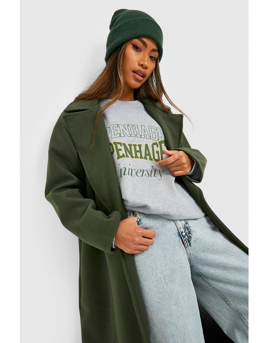 Longline Wool Look Coat - khaki - 3
