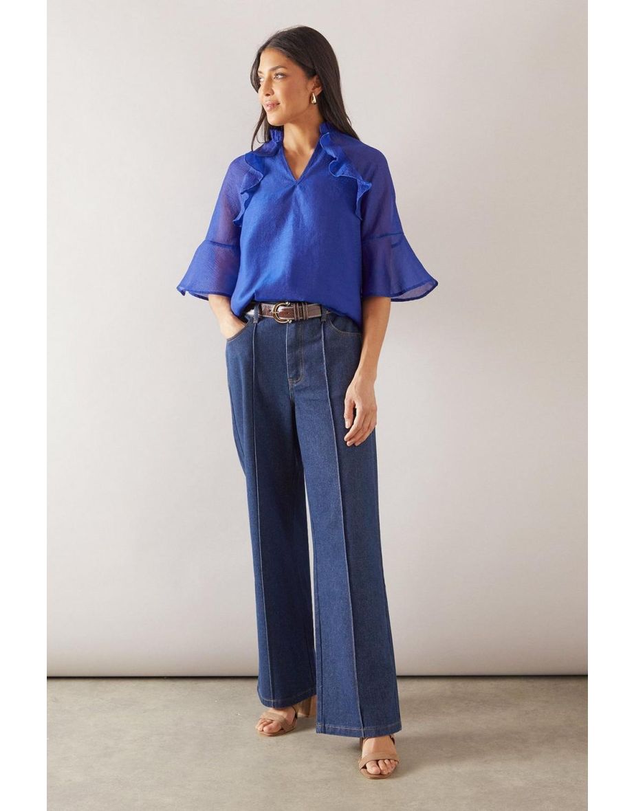Organza Ruffle ¾ Sleeve Blouse