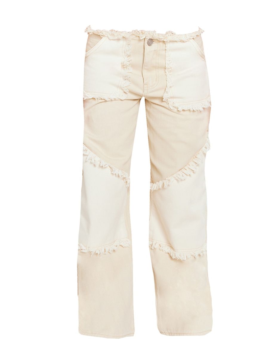 Petite Ecru Low Waist Frayed Patchwork Jeans - 4