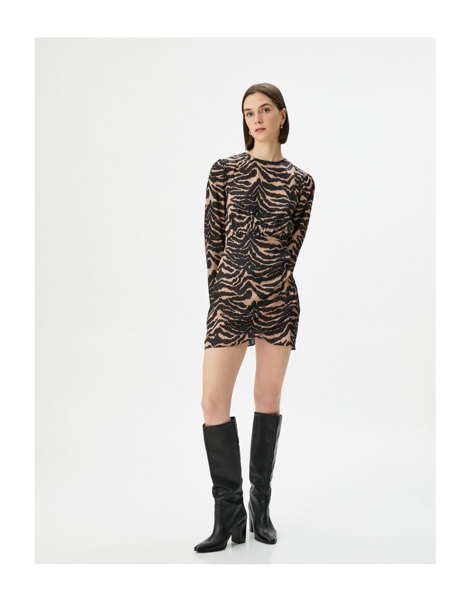 Mini Satin Dress Leopard Pattern Long Sleeve