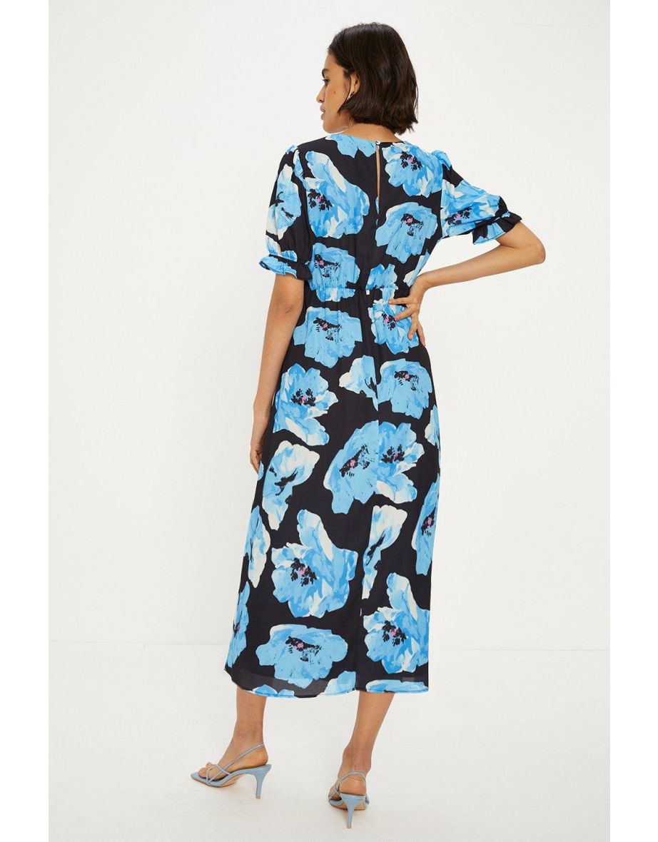Petite Short Sleeve Printed Midi Tea Dress - 2