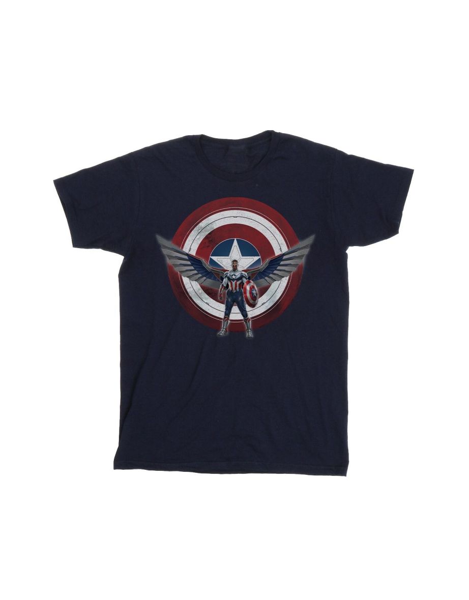 Marvel Girls Falcon And The Winter Soldier Captain America Shield Pose Cotton T-Shirt - Navy Blue - 1