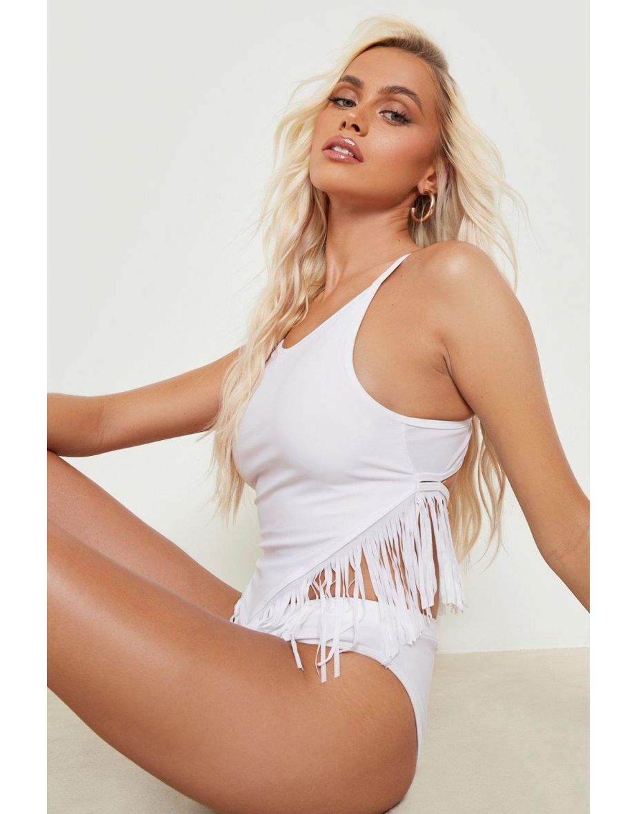 Fringe Longline Bikini Set - white - 2